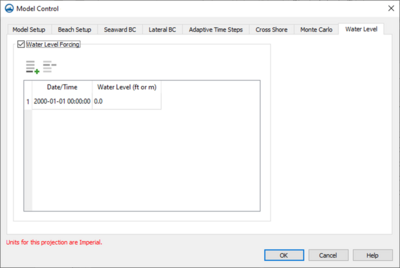 GenCade Model Control dialog showing the Water Level tab