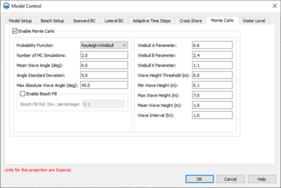 GenCade Model Control dialog showing the Monte Carlo tab