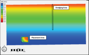 Figure 5. Bed surface d50 distribution after 22 days of simulation for the START_METHOD "SPECIFIED CELL" placement option.